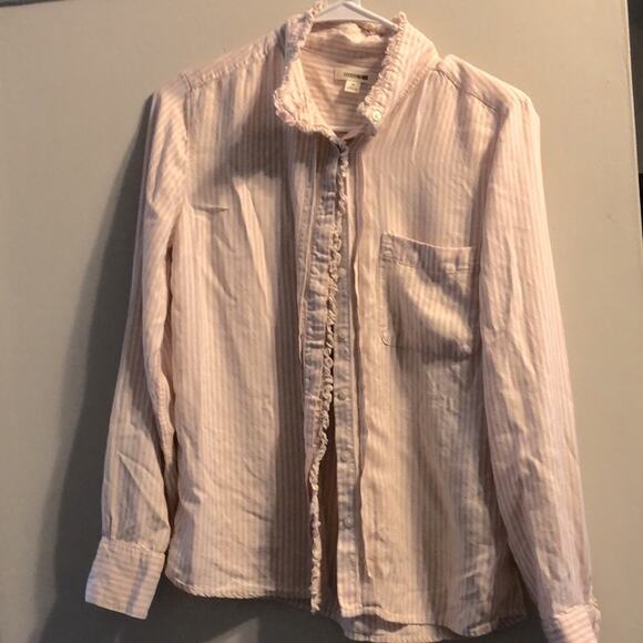 Goodthreads ruffle pink striped long sleeve button down Xs - Picture 1 of 4